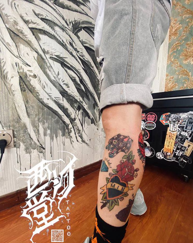 school纹身图片_腿部Old School纹身图案