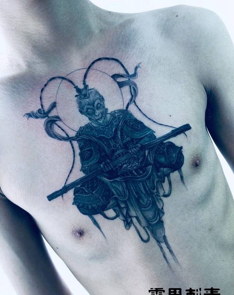 悟空纹身图片_胸部纹身图案