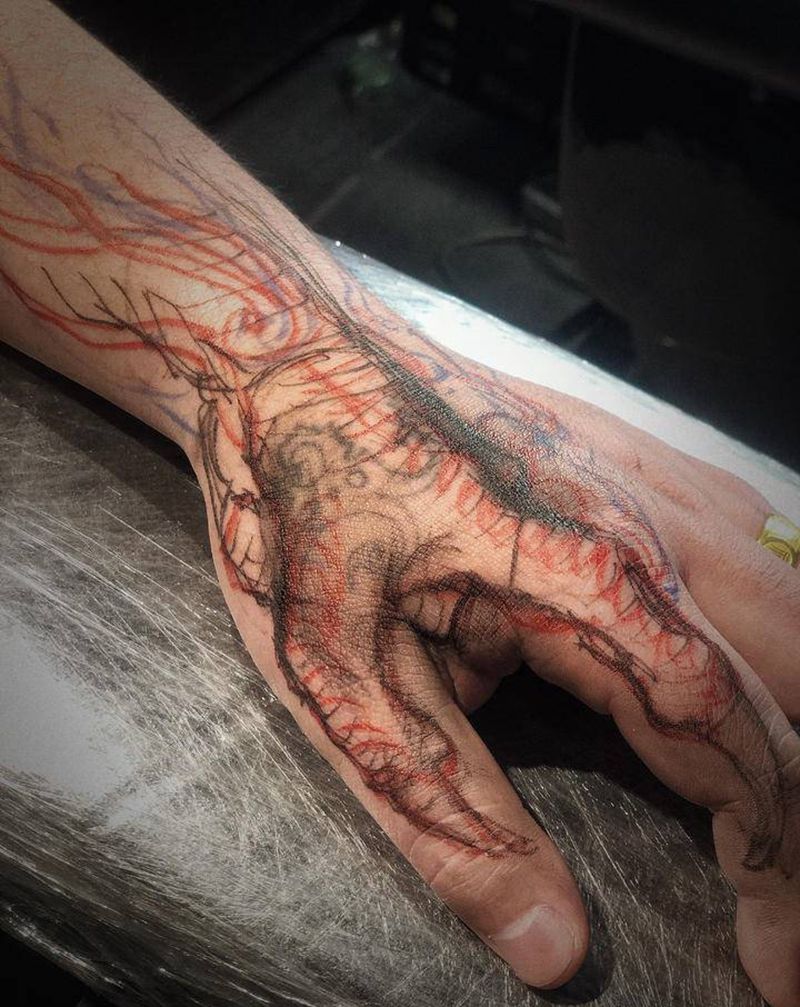 遮盖龙爪纹身图片_手部新传统纹身图案