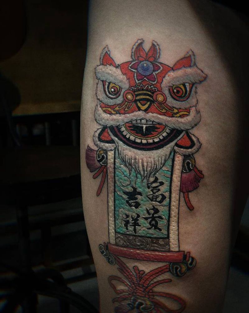 吉祥富贵纹身图片_腿部新传统纹身图案