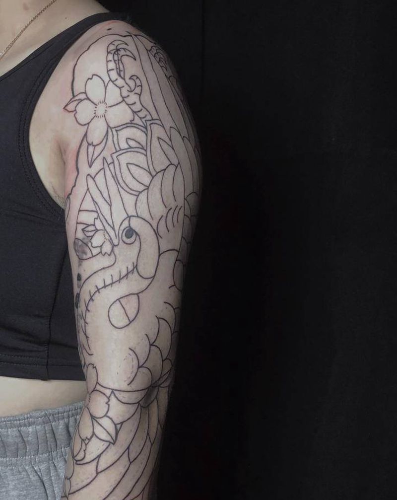 仙鹤纹身图片_手臂老传统纹身图案