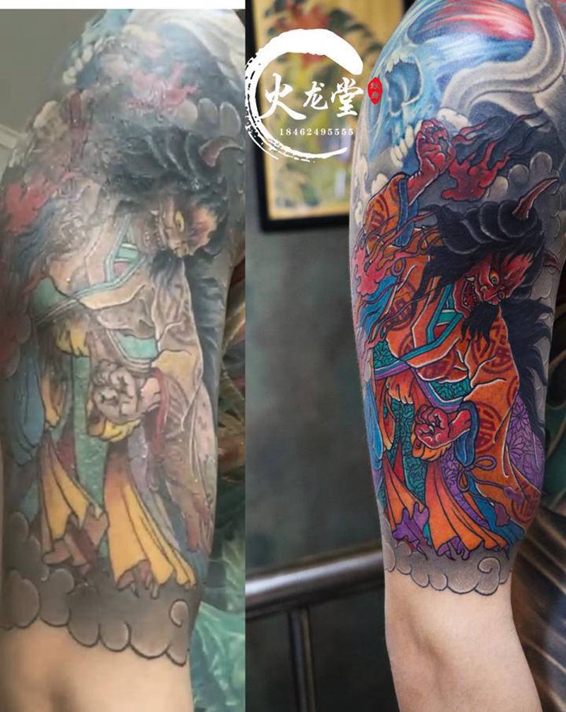 大臂修改纹身图片_手臂肩部老传统纹身图案