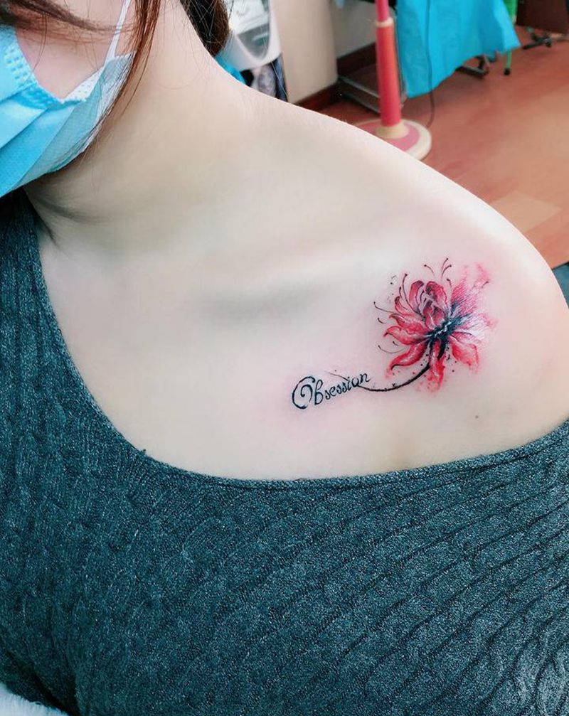 彼岸花纹身图片_肩部水彩纹身图案