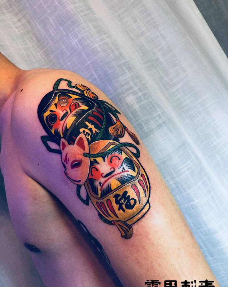 达摩蛋纹身图片_手臂纹身图案