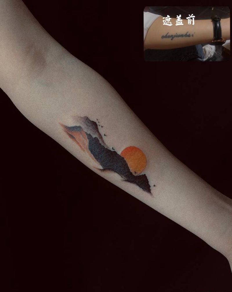 遮盖纹身图片_水墨纹身图案