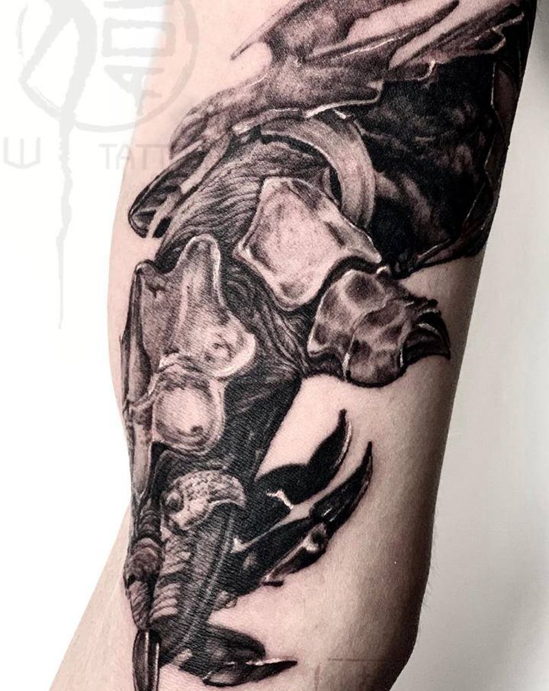 铠甲纹身图片_手臂欧美写实纹身图案