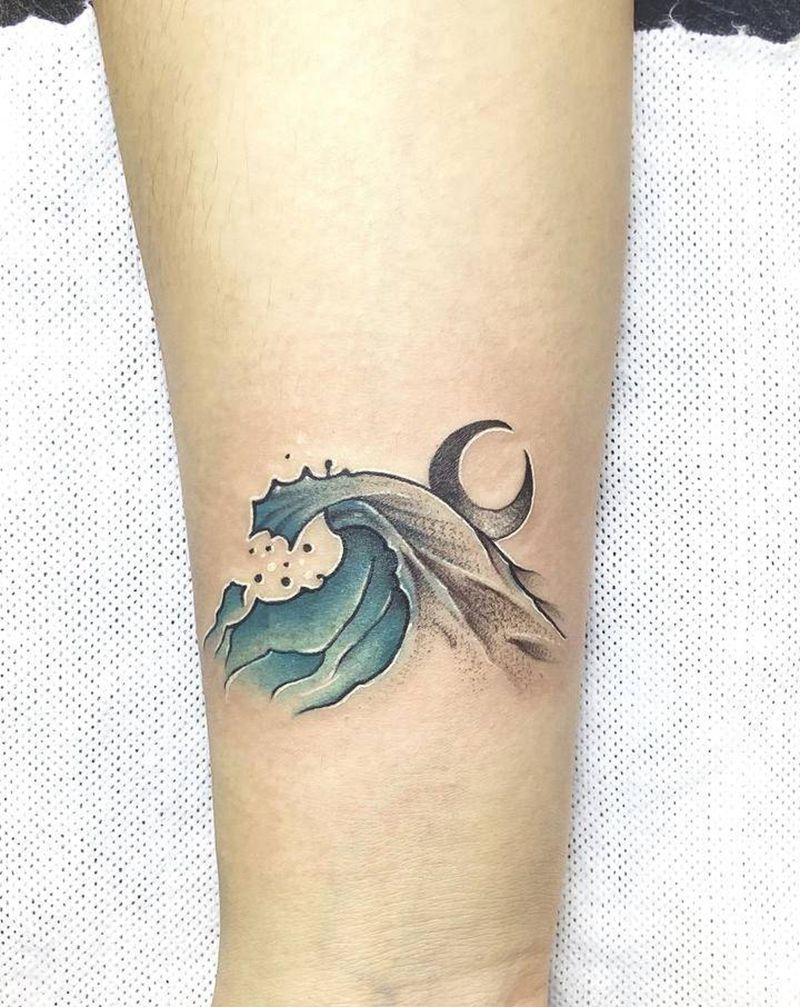 浪花纹身图片_手部手臂水彩纹身图案