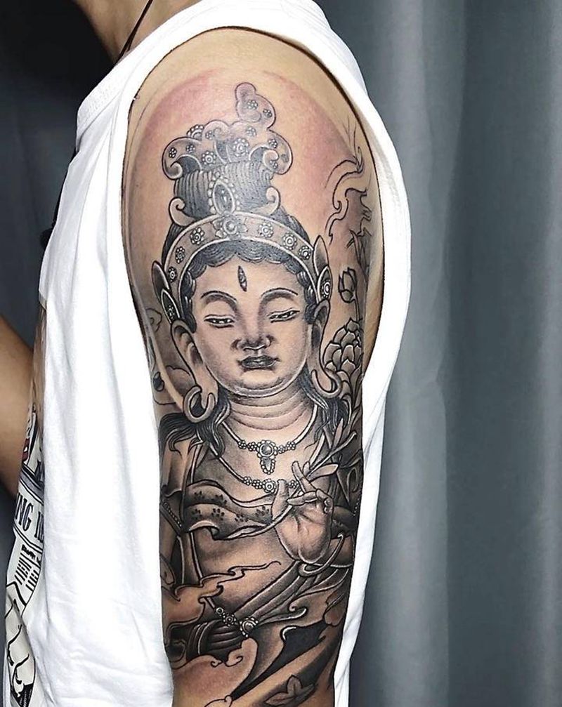 菩萨纹身图片_肩部背部新传统纹身图案