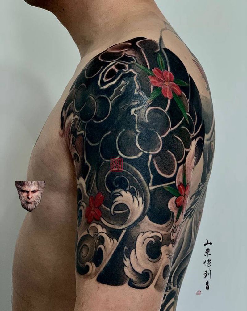 遮盖纹身图片_手臂肩部老传统纹身图案