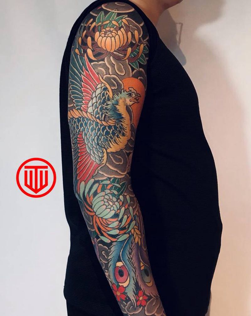 老传统 外侧完成纹身图片_手臂老传统凤凰纹身图案