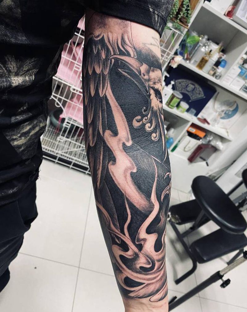 凤求凰纹身图片_手臂新传统纹身图案