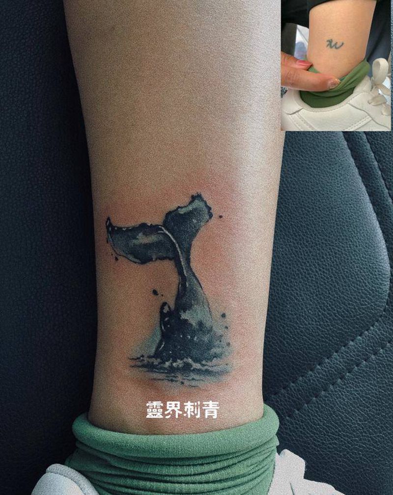遮盖纹身图片_脚部水墨纹身图案