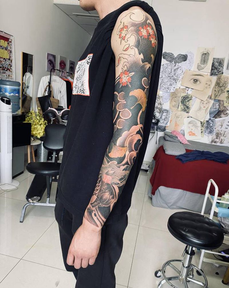 臂环链接花臂纹身图片_手臂老传统纹身图案