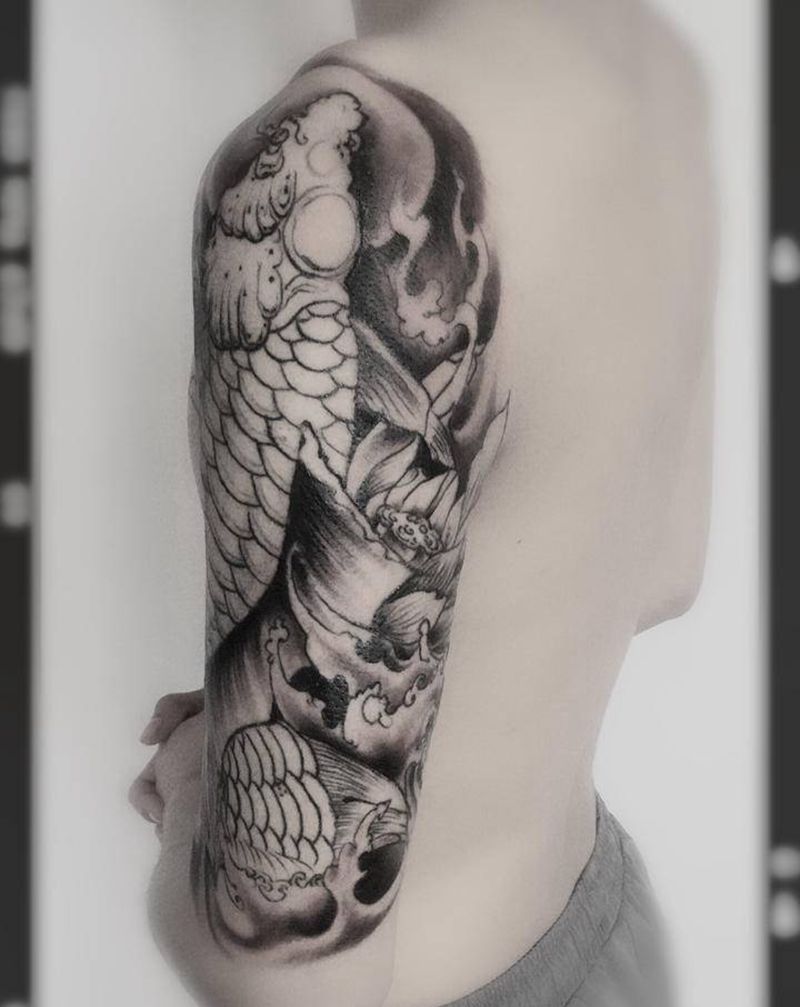 鲤鱼纹身图片_手臂新传统纹身图案