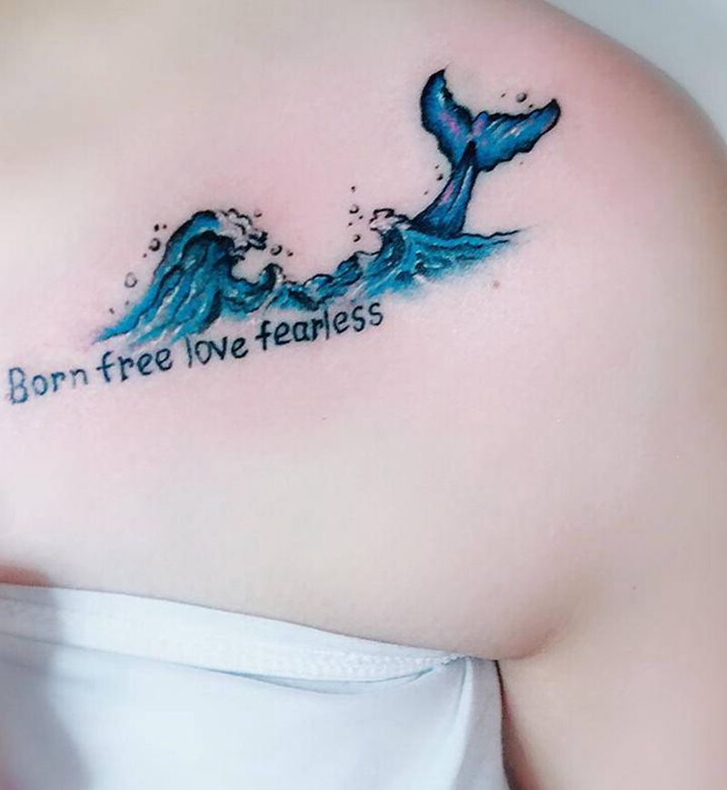 生日纪念纹身图片_胸部水彩纹身图案