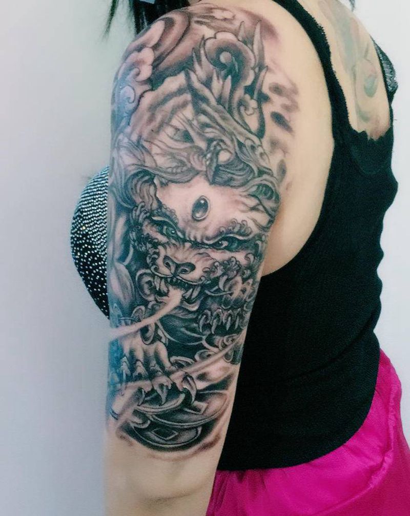 貔貅纹身图片_手臂新传统老传统纹身图案