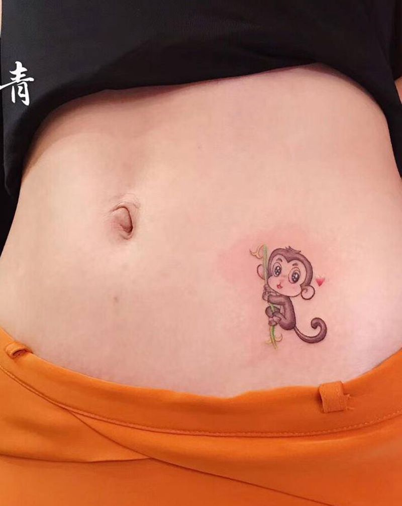小猴子纹身图片_腹部纹身图案
