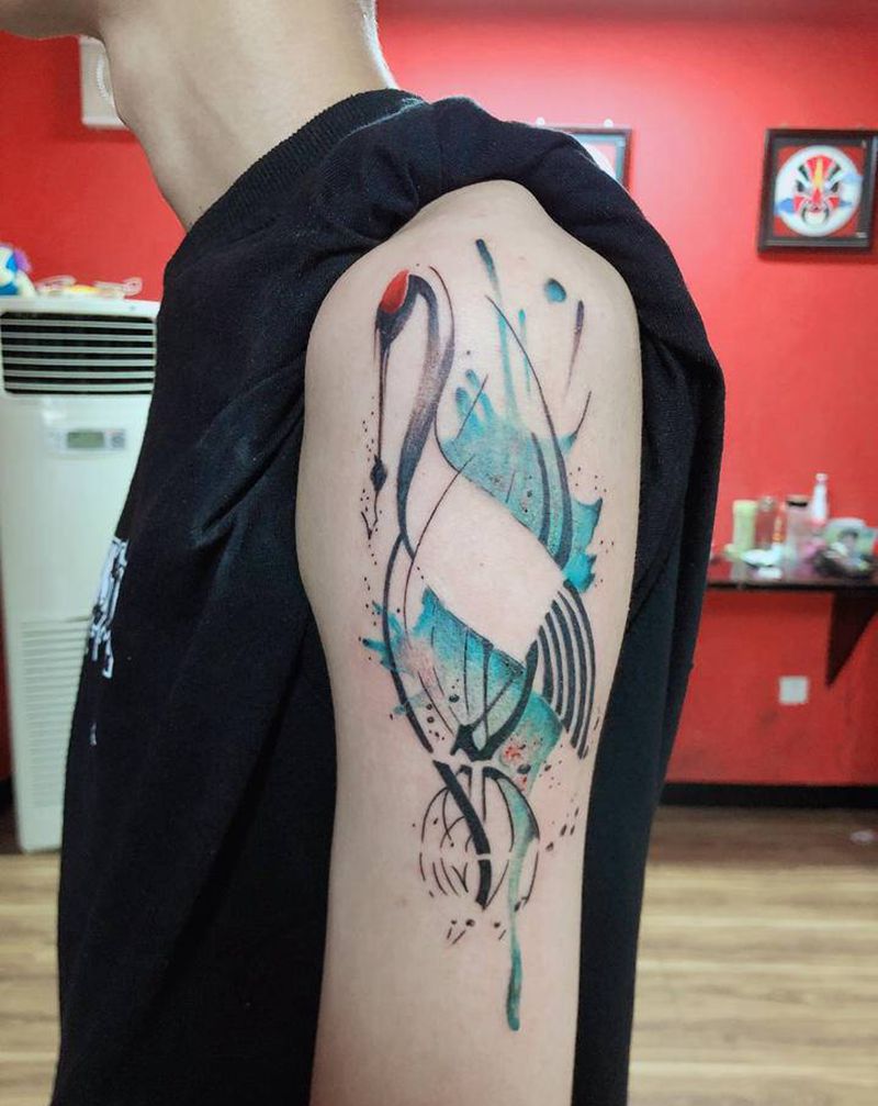 鹤纹身图片_肩部新传统纹身图案