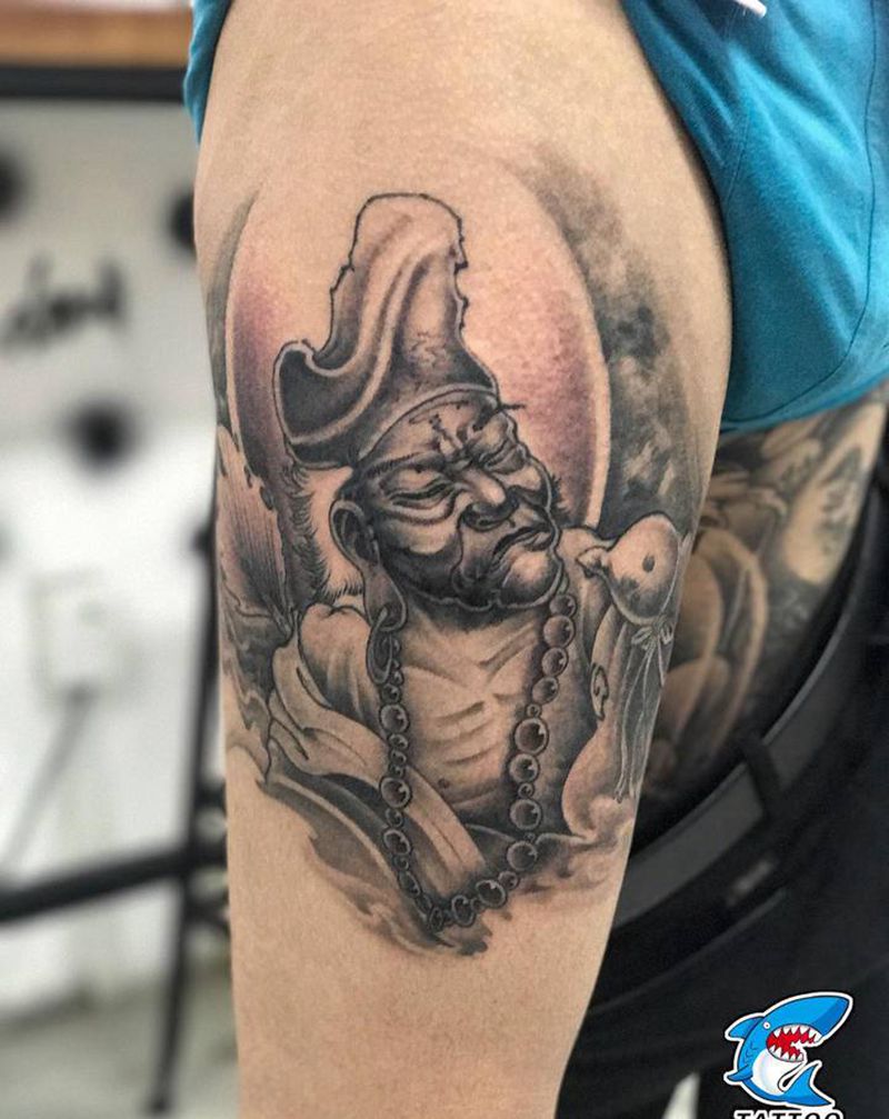 济公纹身图片_腿部新传统纹身图案