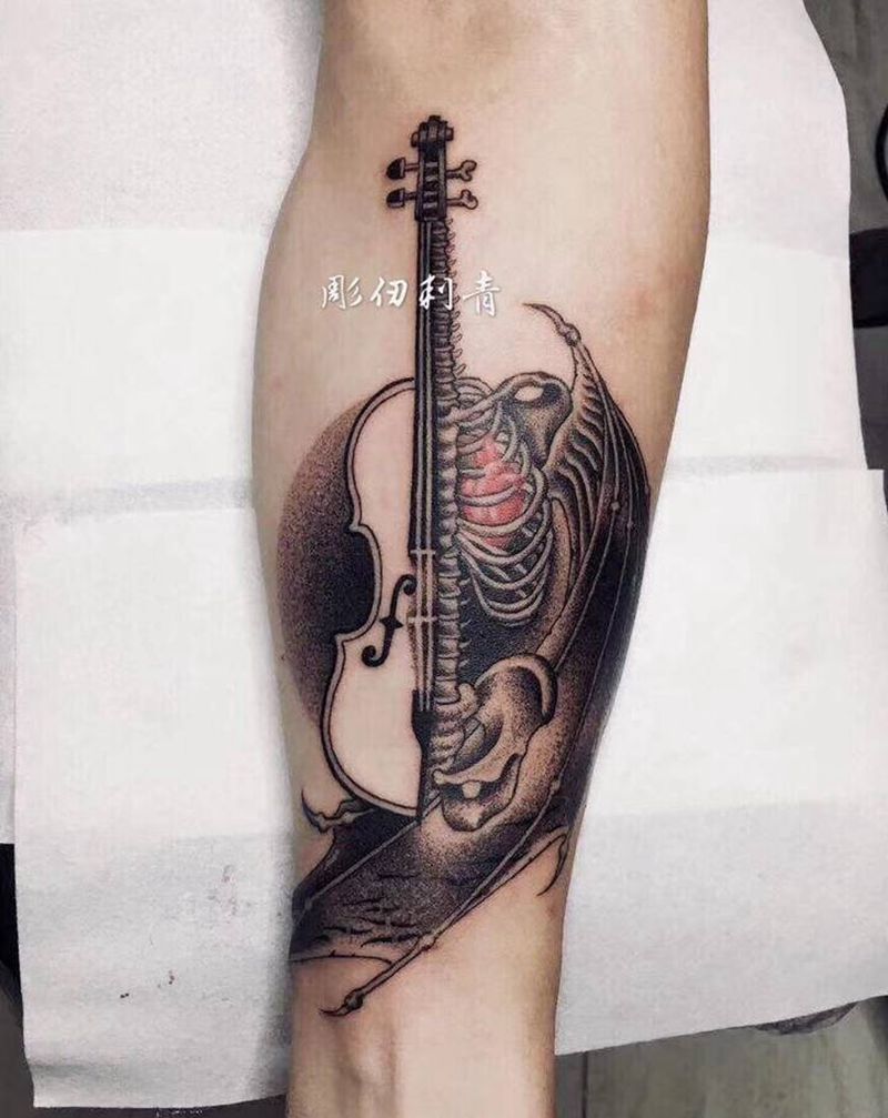 小提琴_蜕变纹身图片_点刺纹身图案