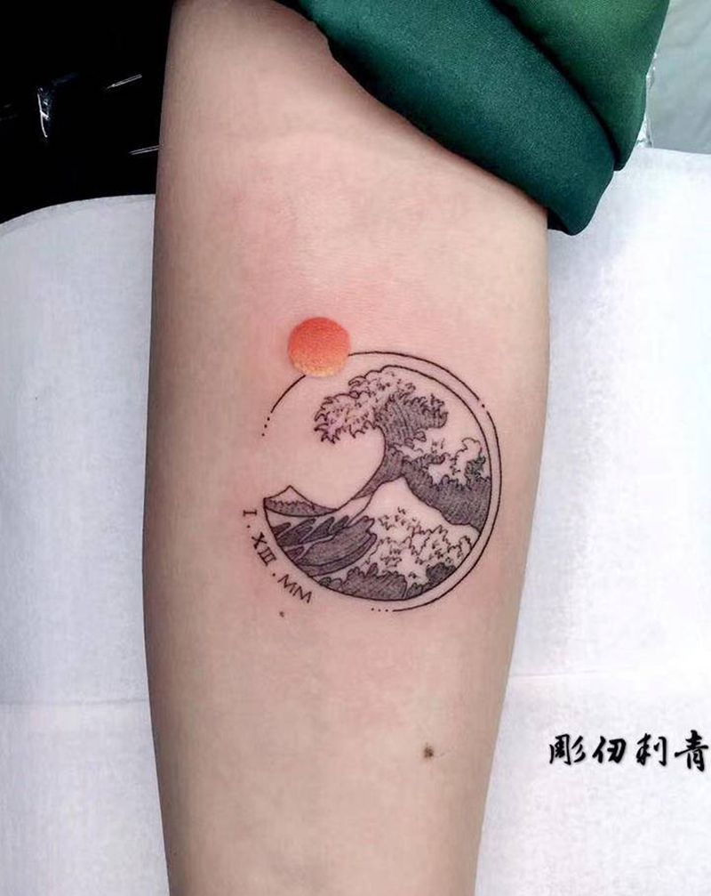 海浪纹身图片_几何纹身图案