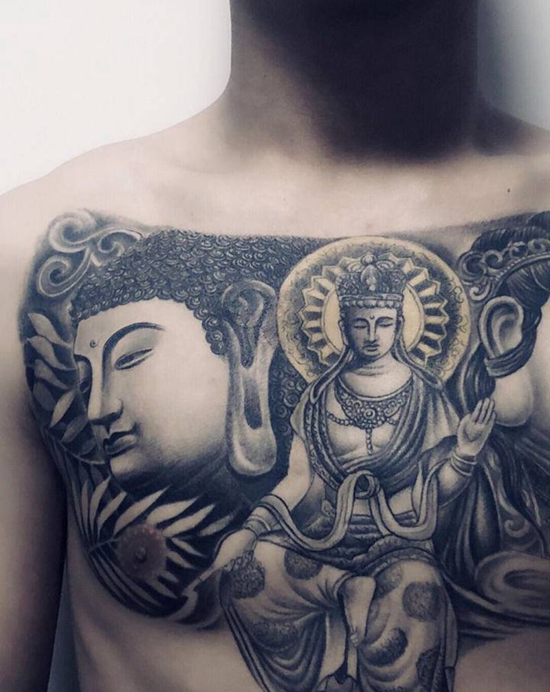 顾客返图   花胸恢复后纹身图片_胸部新传统纹身图案