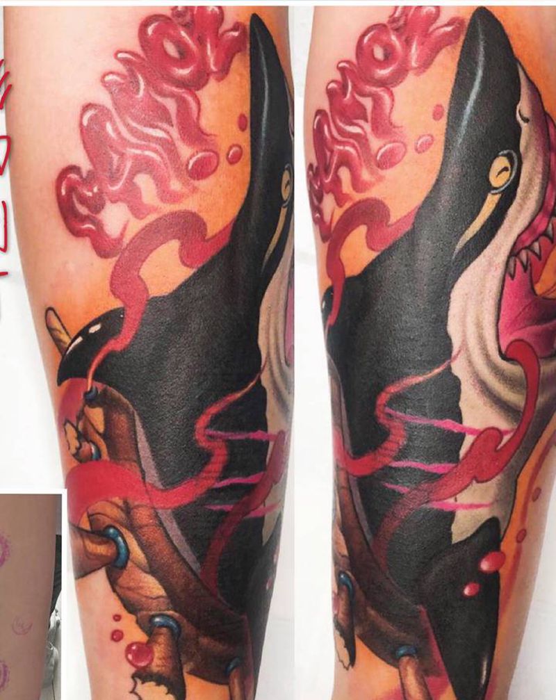 鲨鱼（遮盖）纹身图片_手臂纹身图案