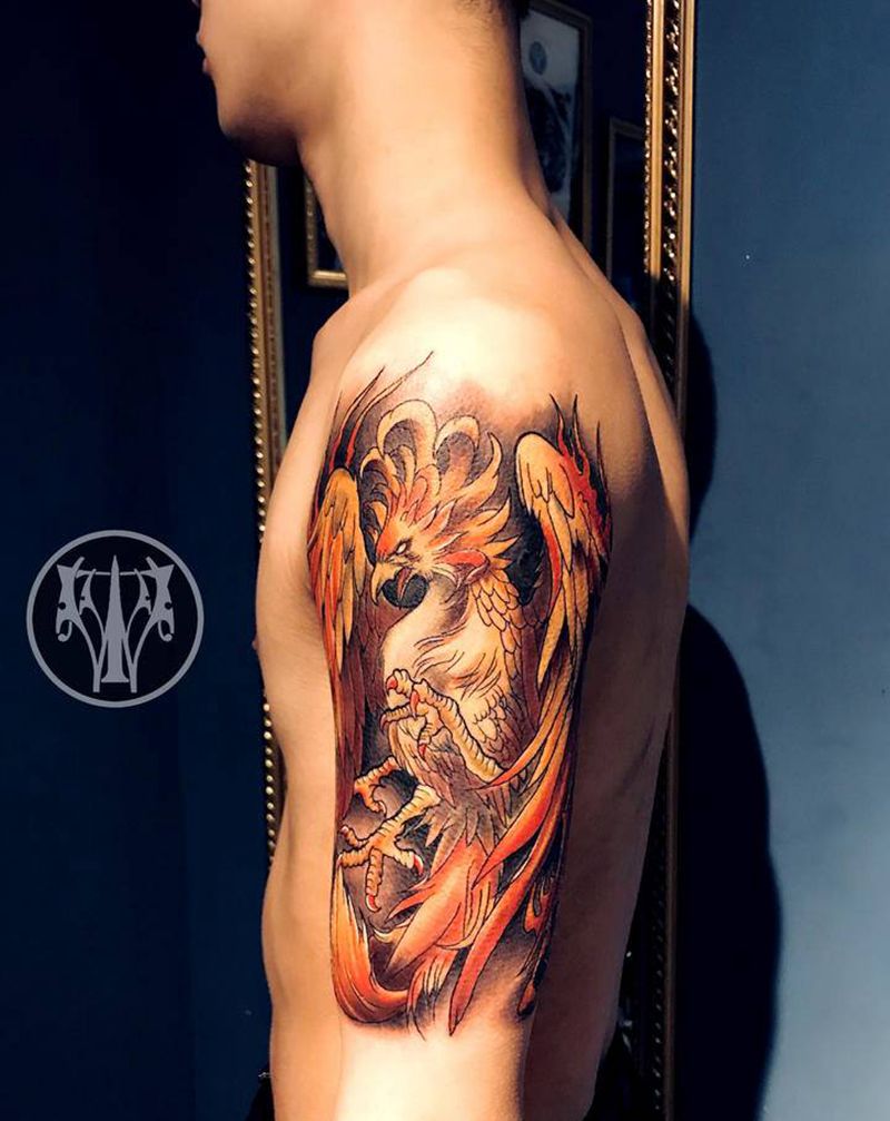 三足金乌纹身图片_手臂新传统纹身图案