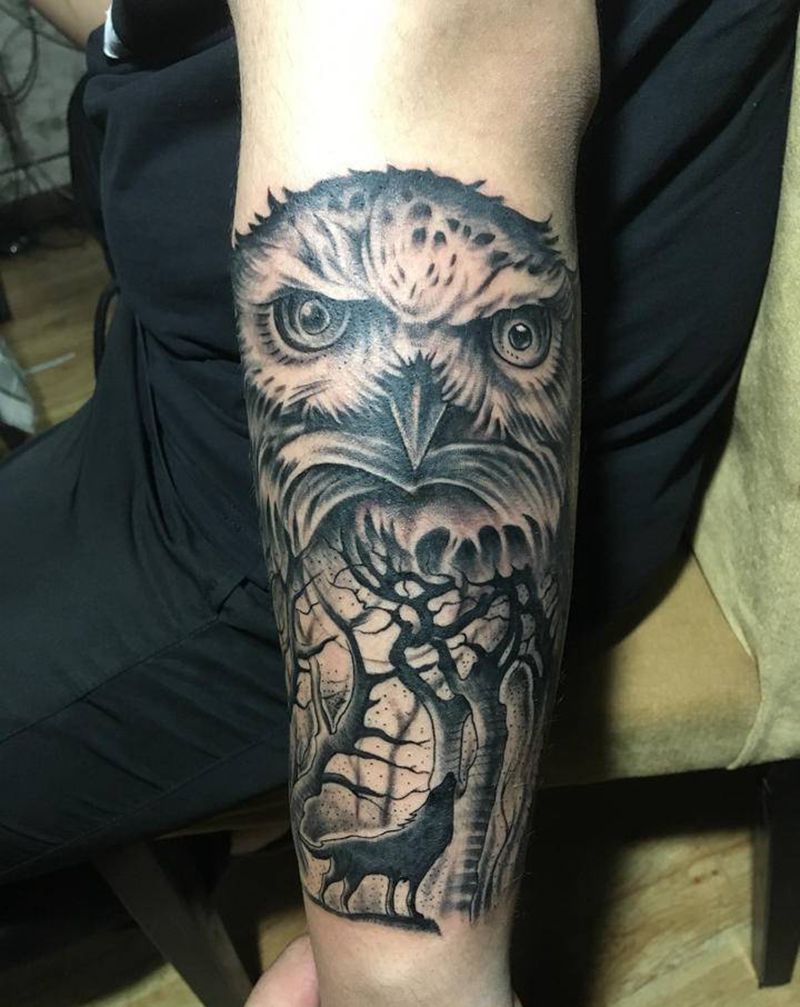 猫头鹰纹身图片_手臂纹身图案