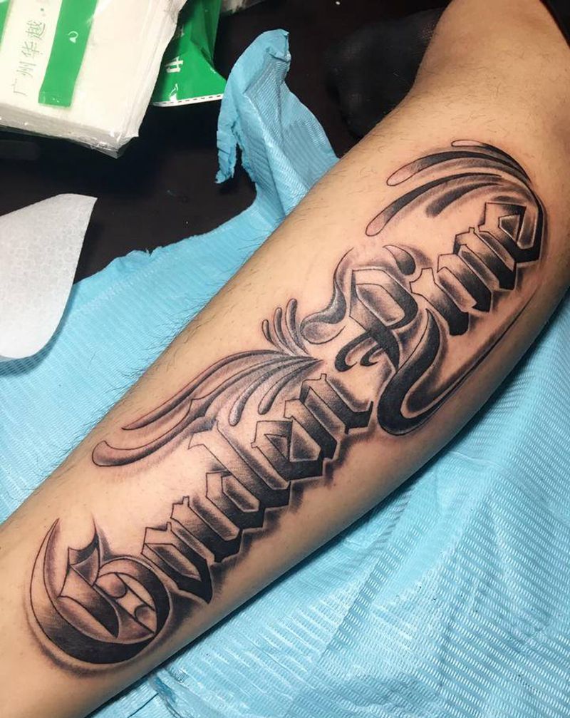 原创奇卡诺字体纹身图片_腿部纹身图案