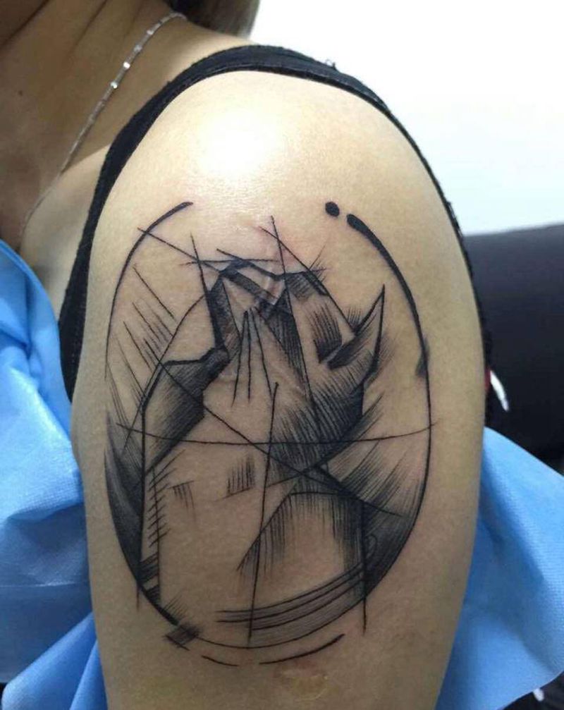 猫纹身图片_手臂几何纹身图案