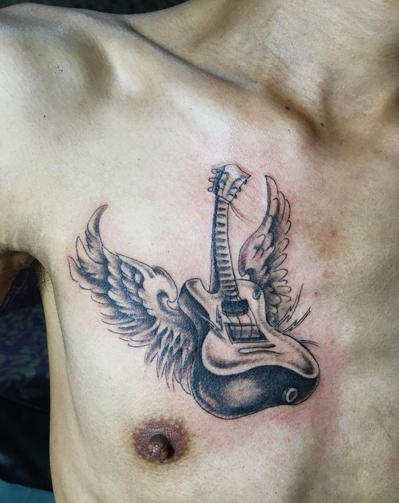 梦想得琵琶纹身图片_胸部纹身图案