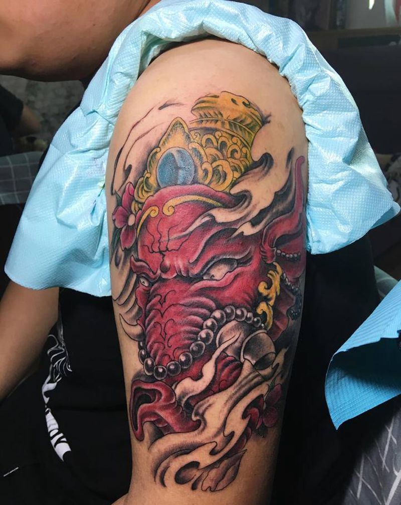 象神纹身图片_手臂新传统纹身图案