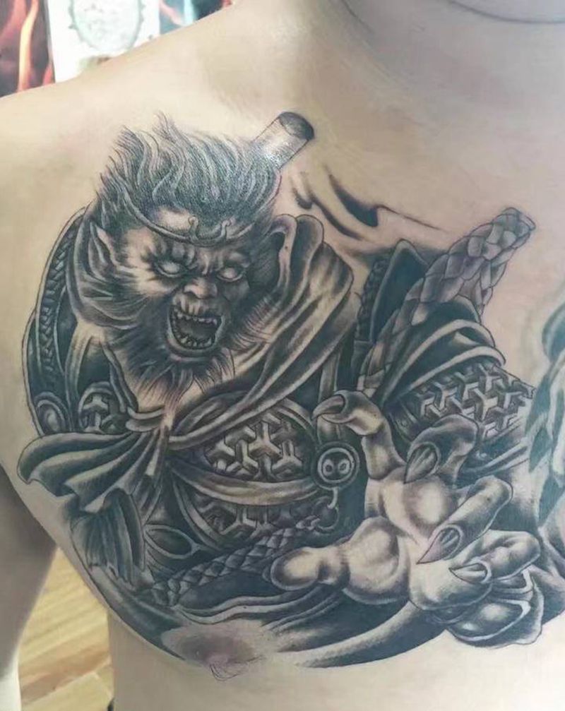 猴哥纹身图片_胸部新传统纹身图案