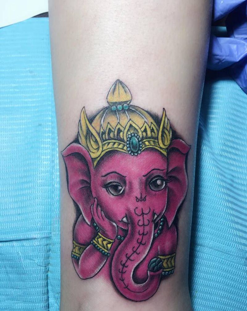 彩色小象纹身图片_脚部纹身图案