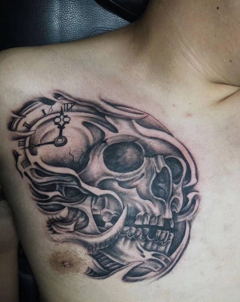骷髅纹身图片_胸部纹身图案