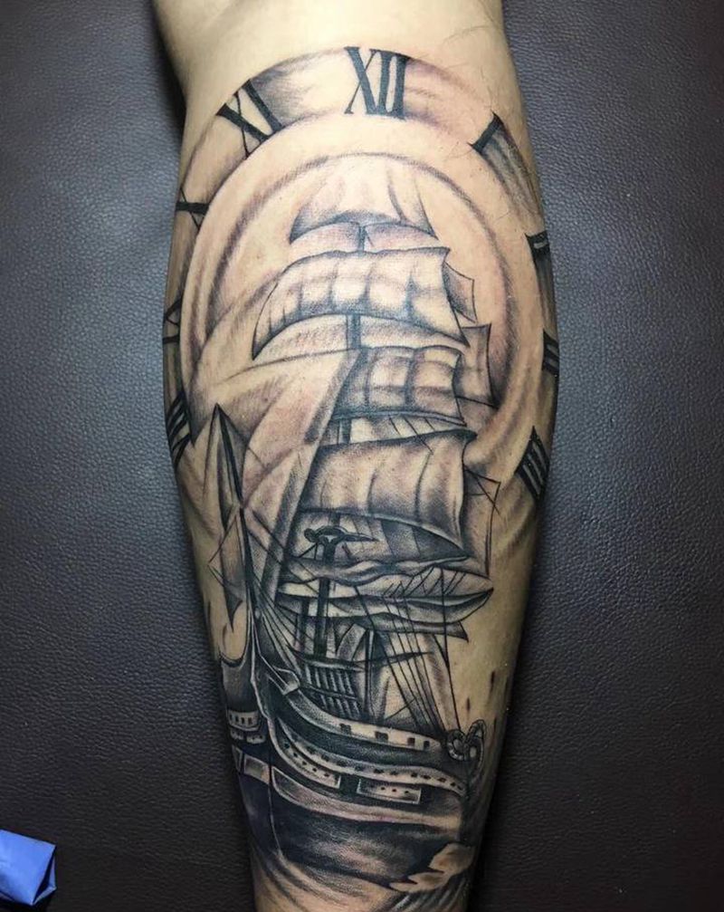 帆船纹身图片_新传统纹身图案