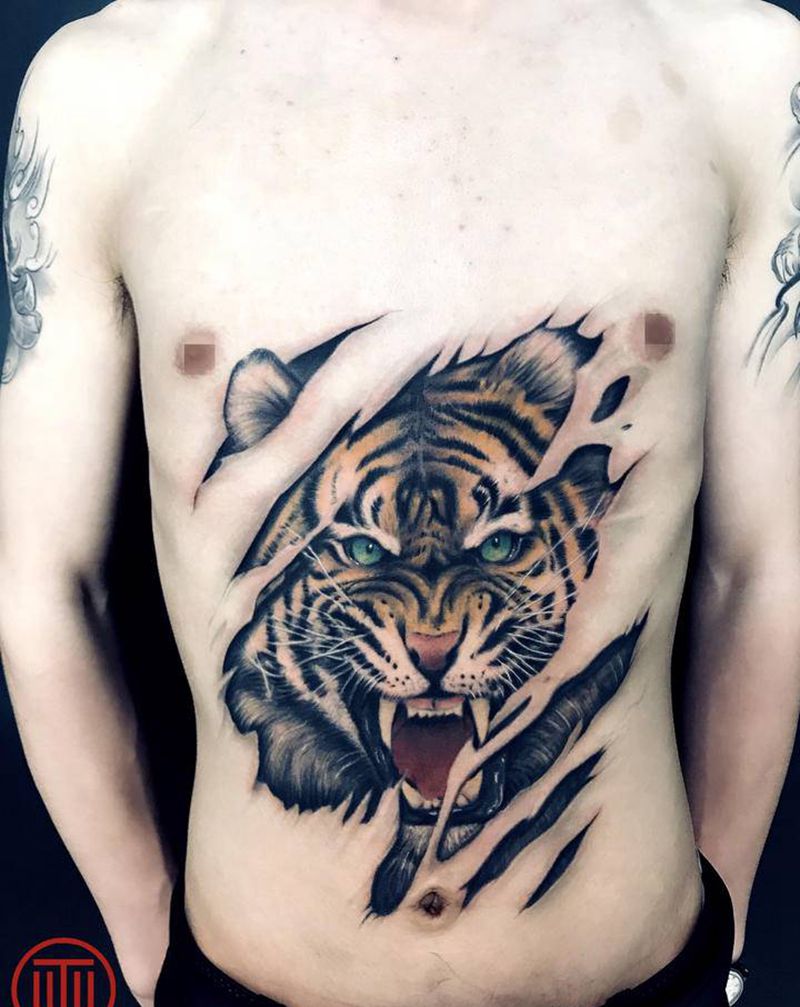 老虎纹身图片_欧美写实虎纹身图案