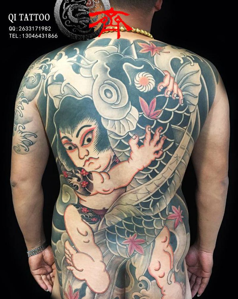 日式  满背纹身图片_背部老传统日式纹身图案