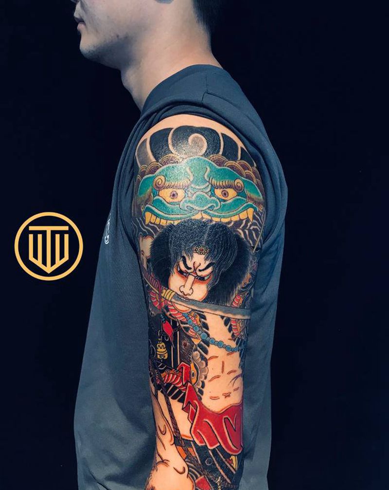 张顺 完成60%纹身图片_手臂老传统张顺破水门纹身图案