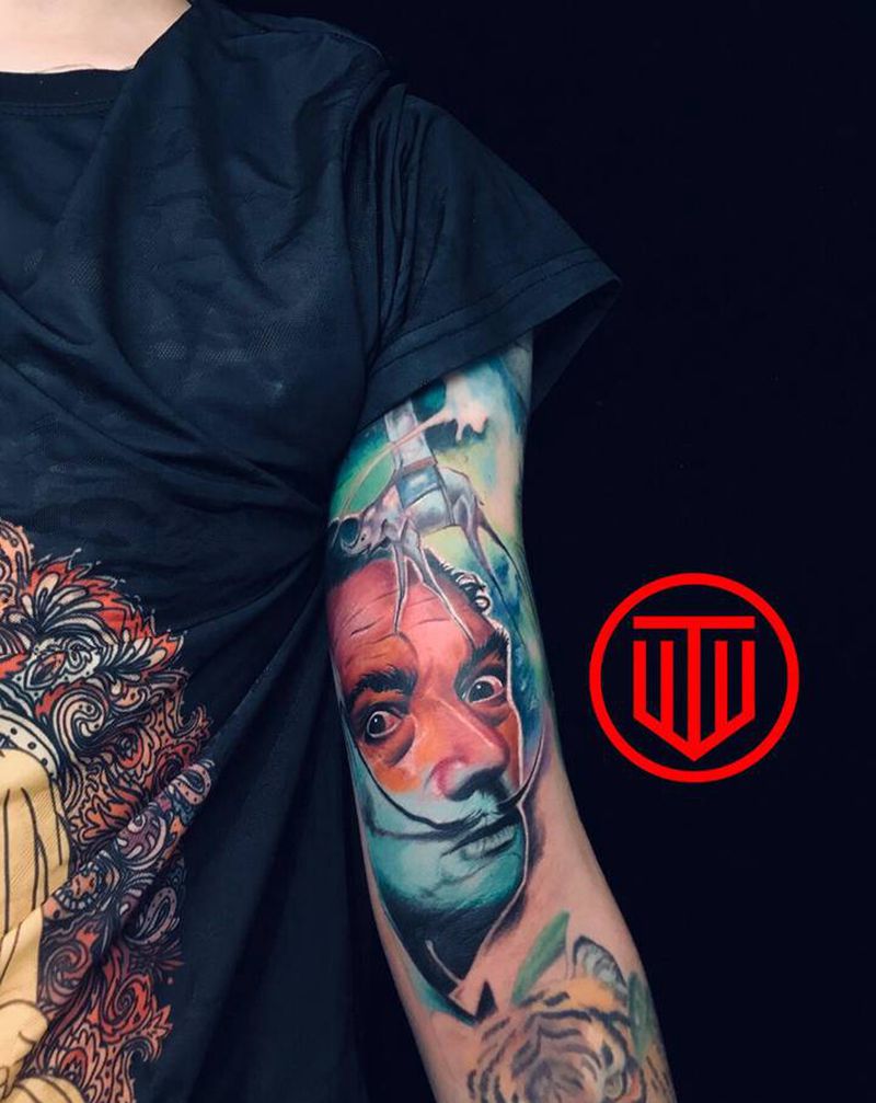 绘画大师 达利纹身图片_手臂欧美写实达利纹身图案