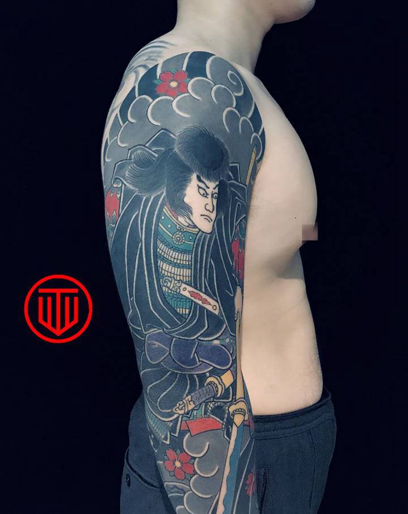 武士 恢复两个月后效果纹身图片_手臂老传统武士纹身图案