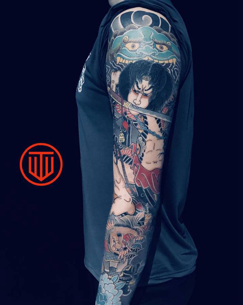 张顺破水门 外侧纹身图片_手臂老传统纹身图案