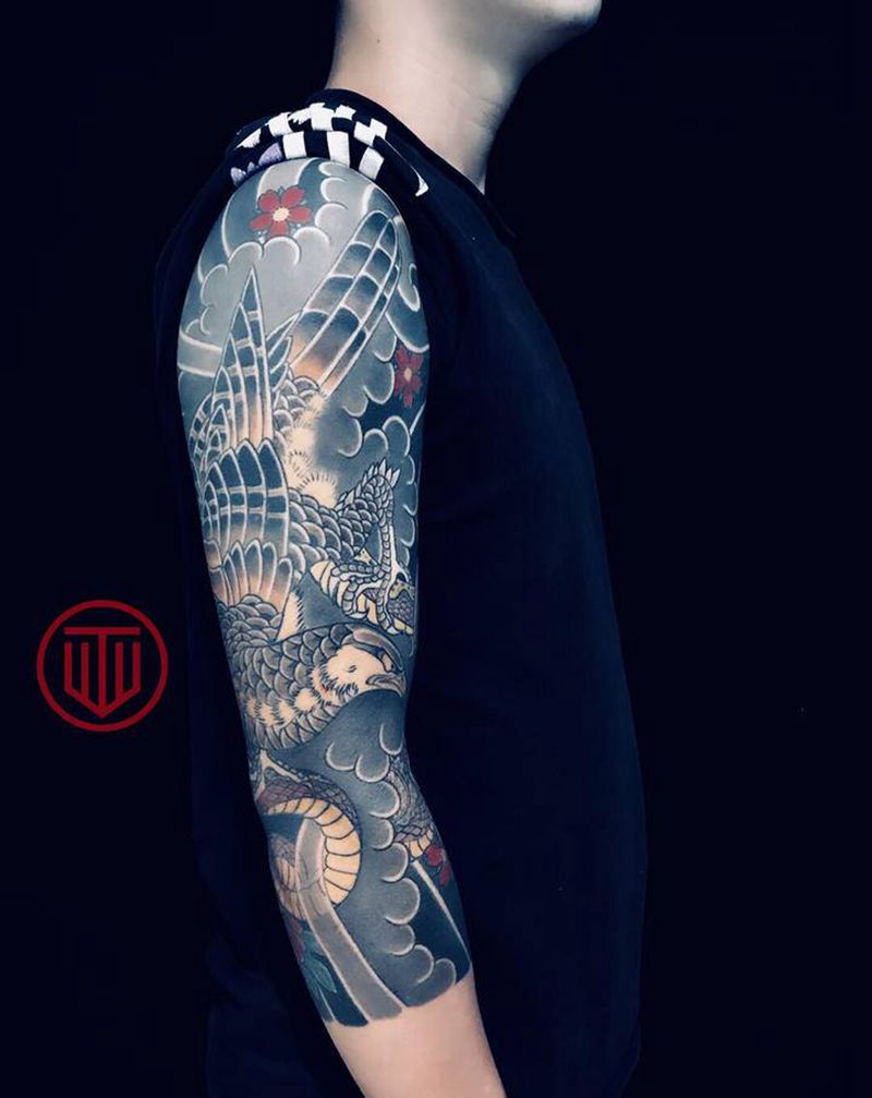 七分袖老传统纹身图片_手臂老传统纹身图案