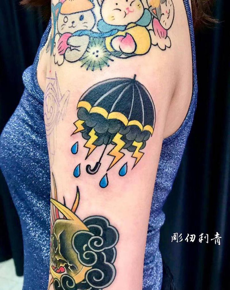 雨伞纹身图片_Old School纹身图案