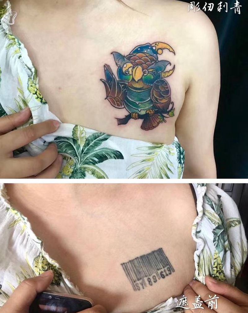 猫头鹰遮盖纹身图片_New School纹身图案