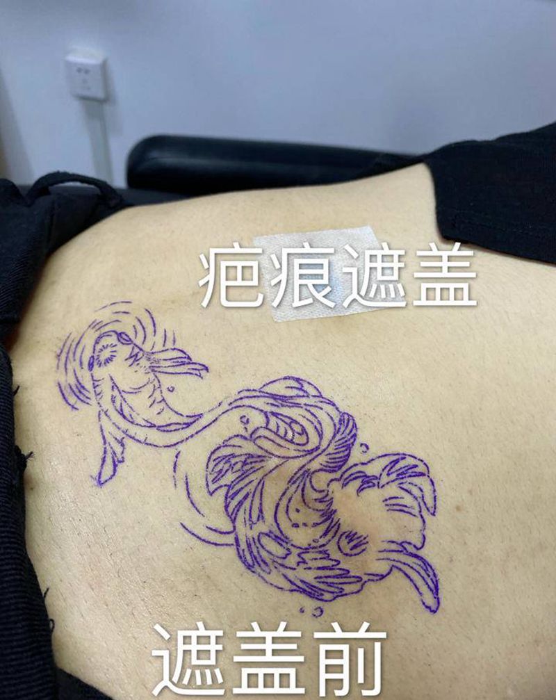 疤痕遮盖纹身图片_腹部纹身图案