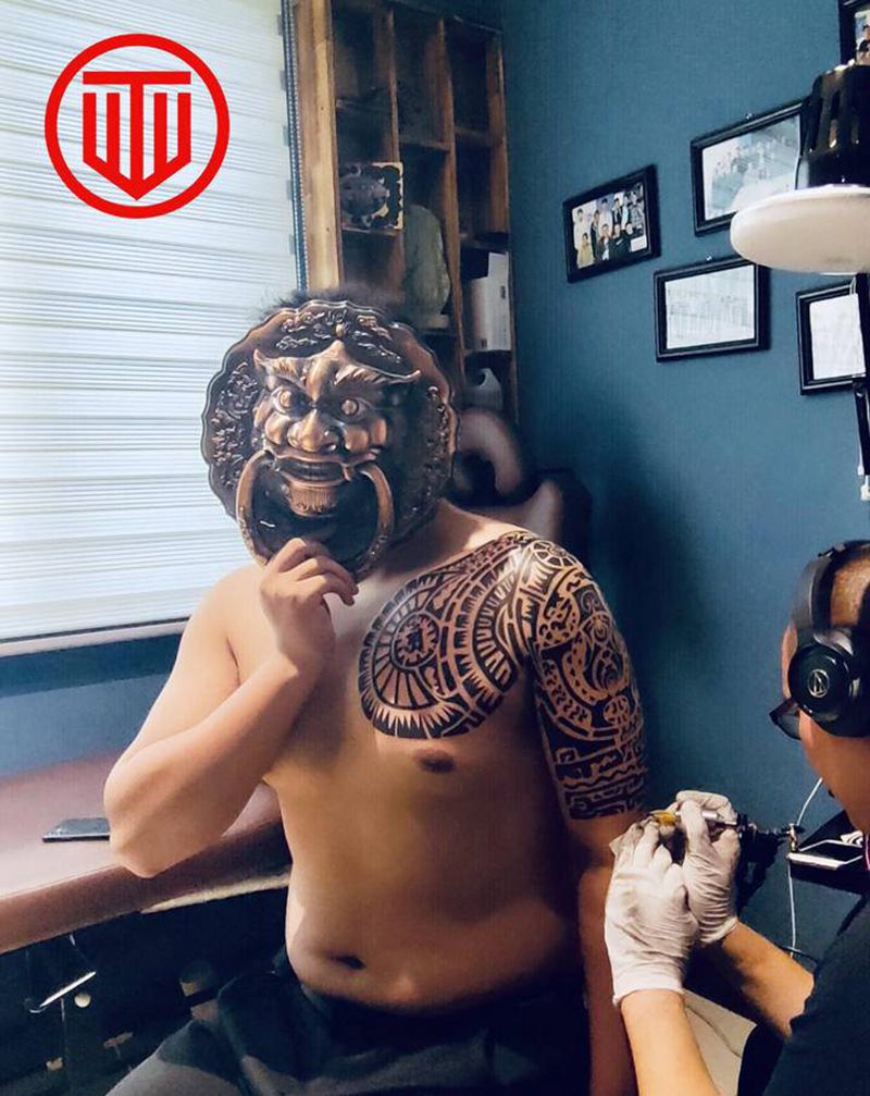 部落图腾 未完成纹身图片_手臂胸部图腾纹身图案