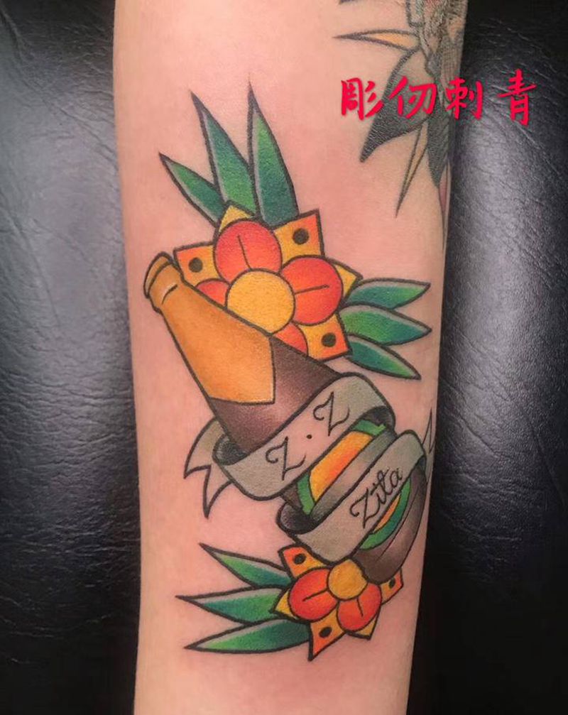 啤酒纹身图片_Old School纹身图案