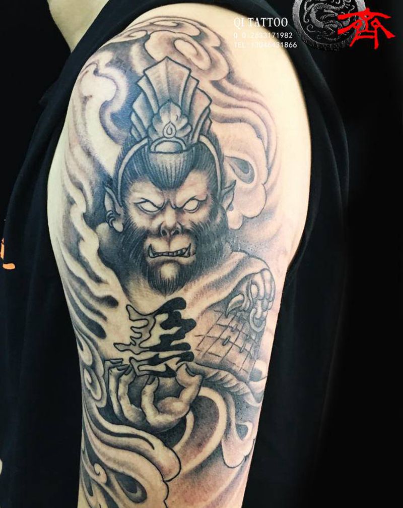 斗战圣佛纹身图片_手臂新传统悟空纹身图案